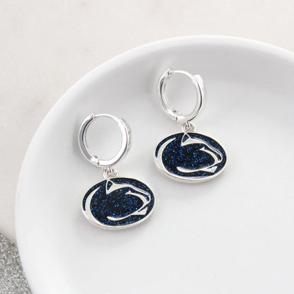 Penn State Glitter Enamel Logo Huggie Hoop Earrings