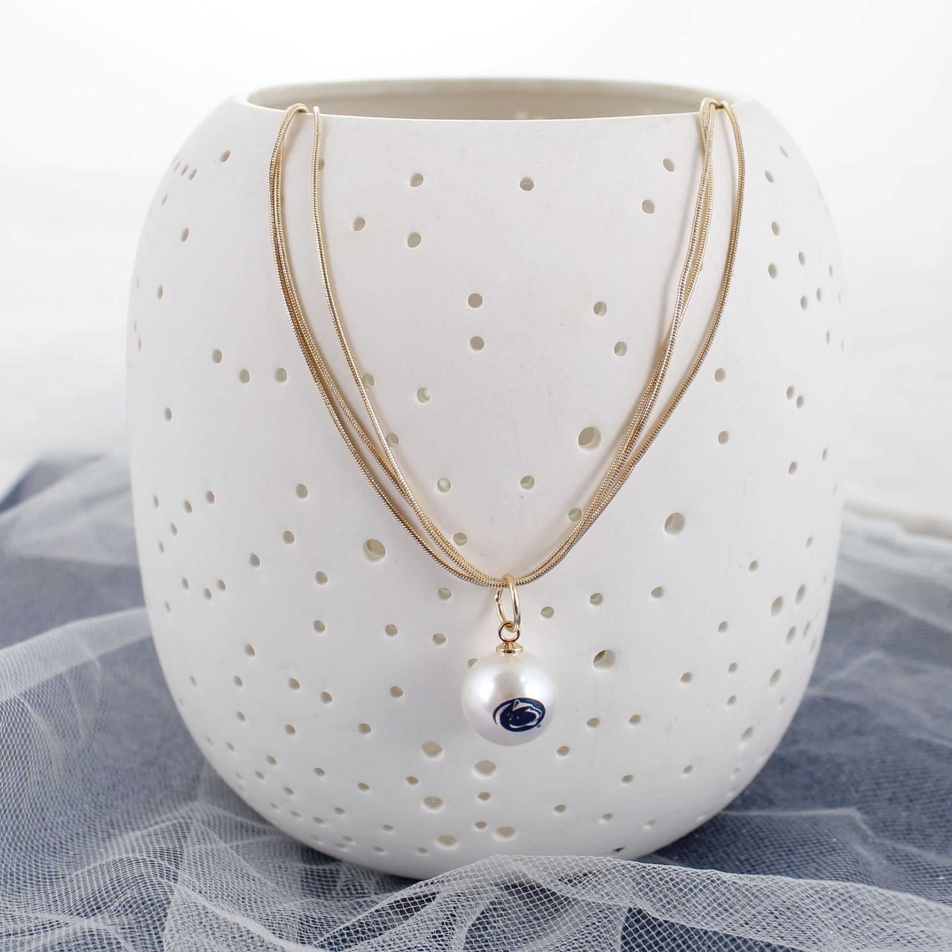 18" Penn State Gold & Pearl Logo 3-Strand Necklace