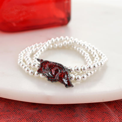 Arkansas Glitter Enamel Logo Stretch Bracelet Set