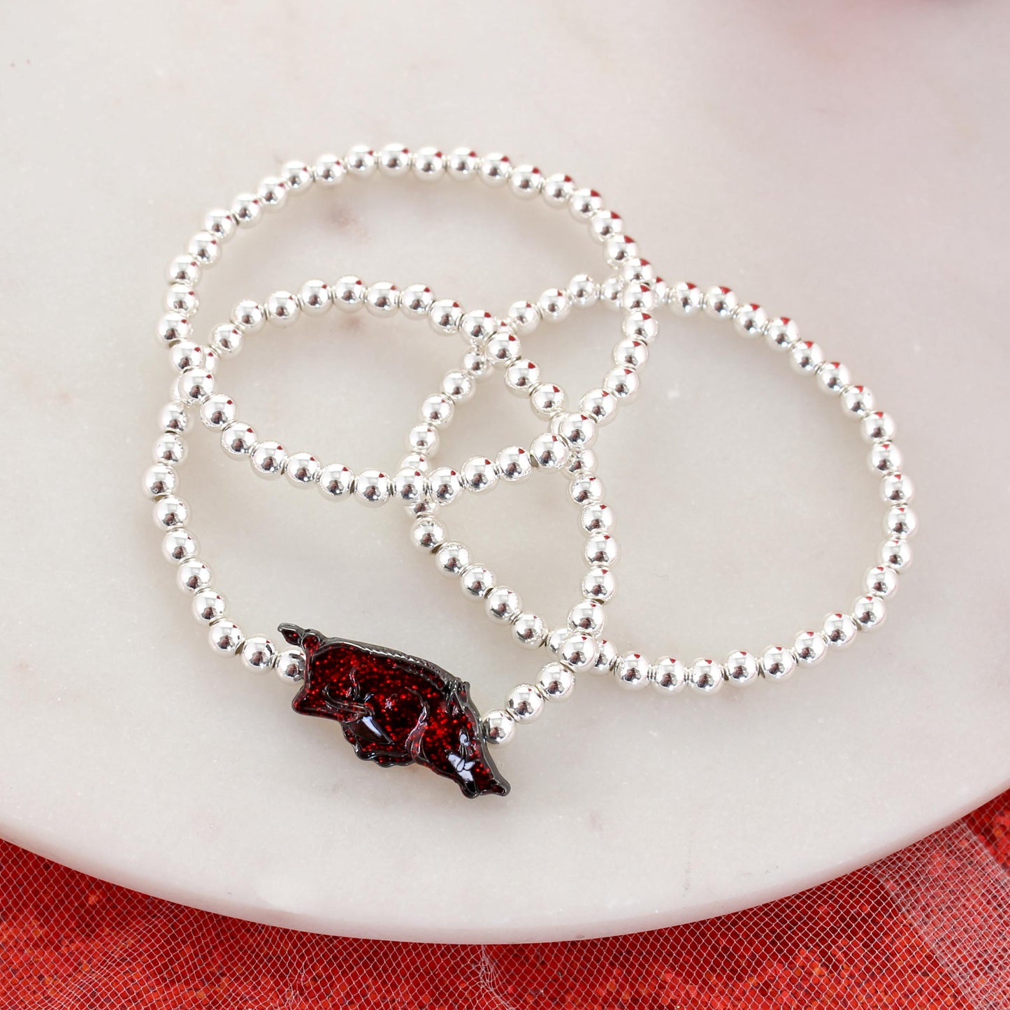 Arkansas Glitter Enamel Logo Stretch Bracelet Set
