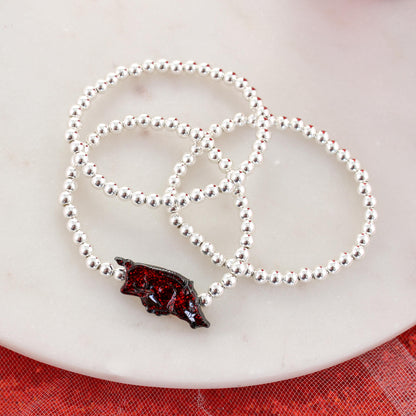 Arkansas Glitter Enamel Logo Stretch Bracelet Set