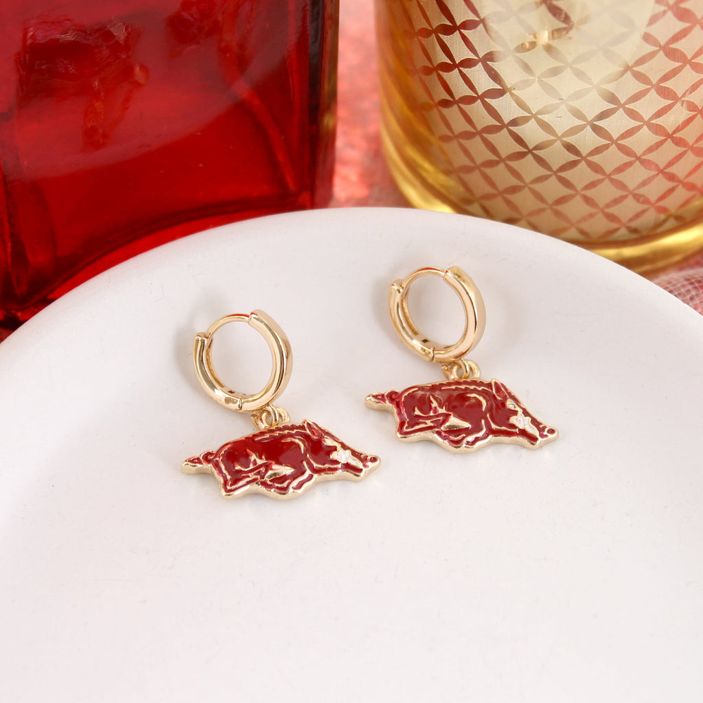 Arkansas Gold Huggie Hoop Earrings w/Enamel Logo