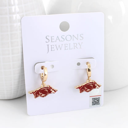 Arkansas Gold Huggie Hoop Earrings w/Enamel Logo
