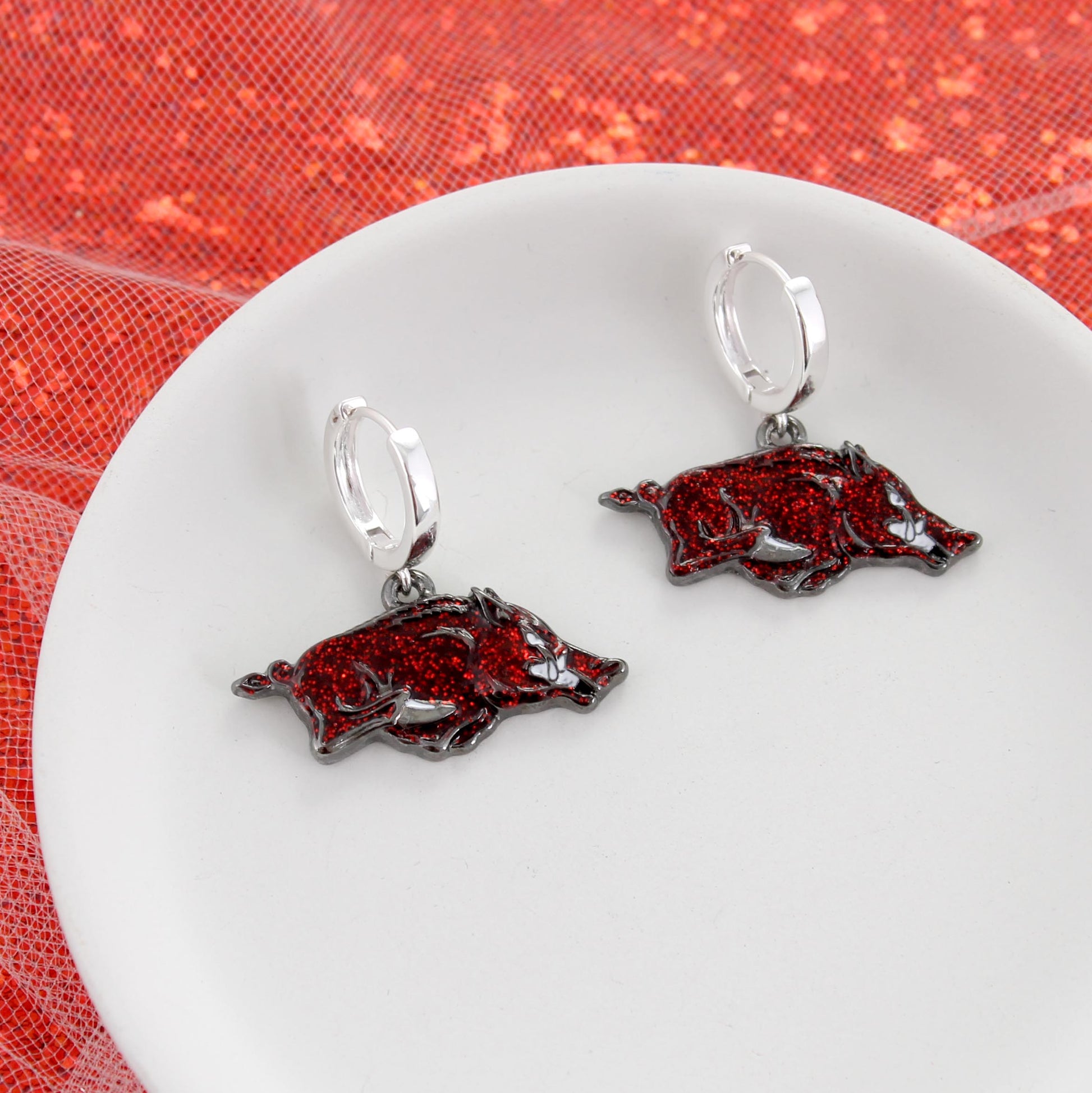 Arkansas Glitter Enamel Logo Huggie Hoop Earrings
