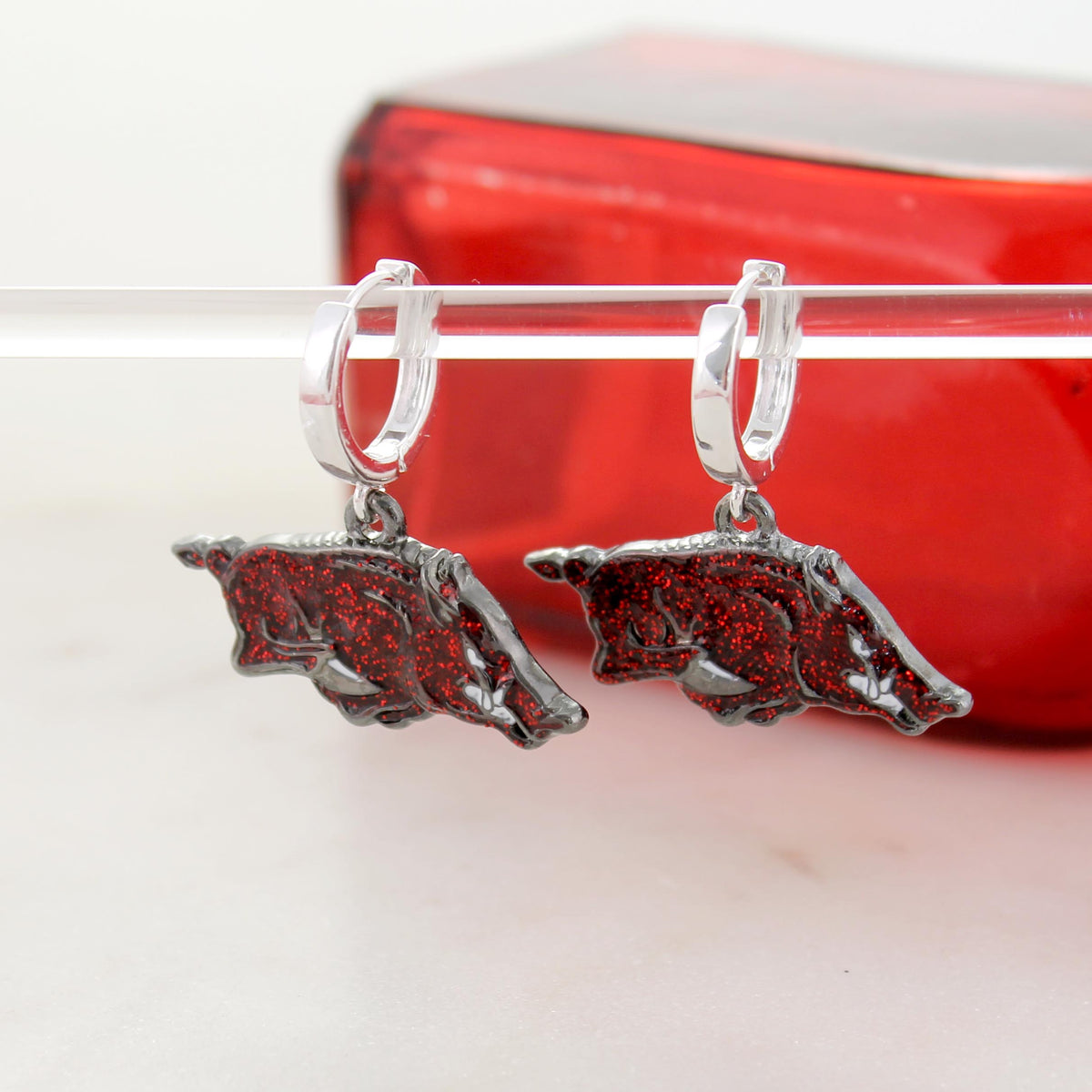 Arkansas Glitter Enamel Logo Huggie Hoop Earrings