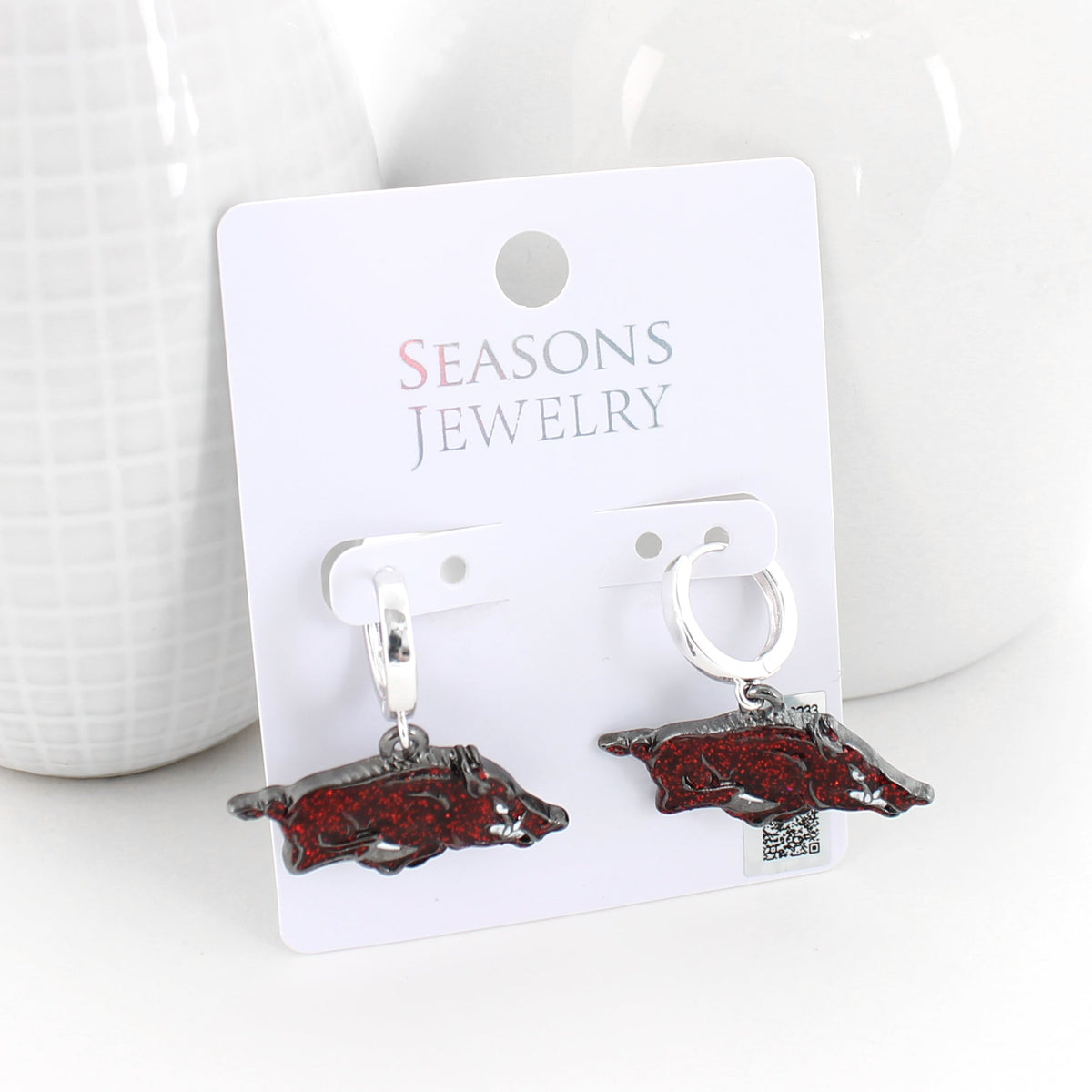 Arkansas Glitter Enamel Logo Huggie Hoop Earrings