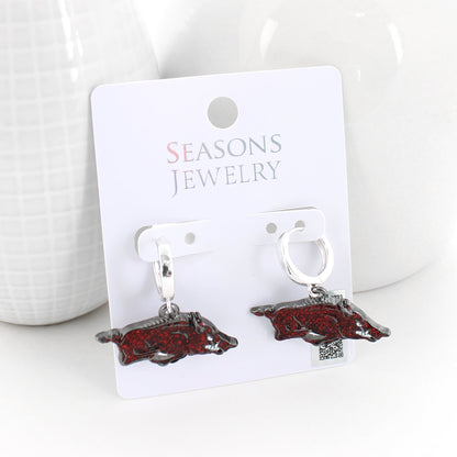Arkansas Glitter Enamel Logo Huggie Hoop Earrings