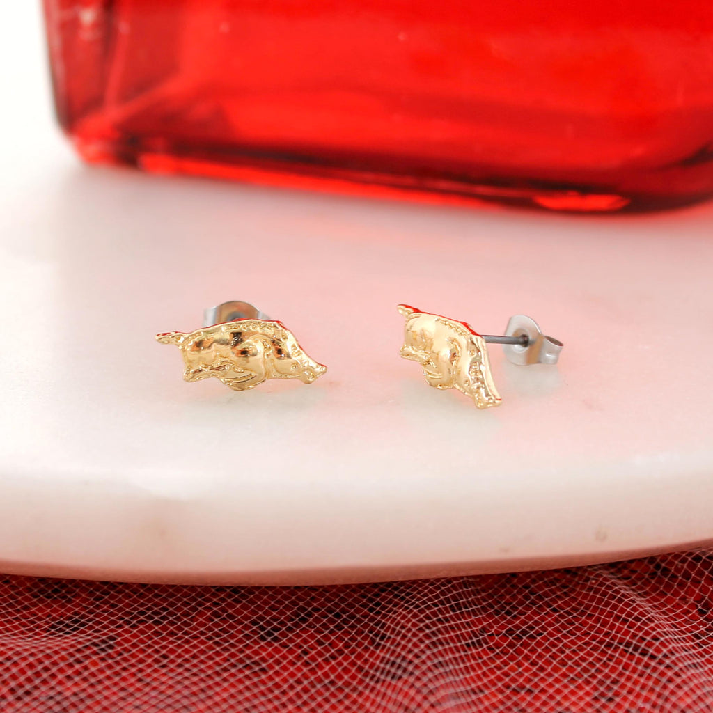 Arkansas Shiny Gold Logo Stud Earrings