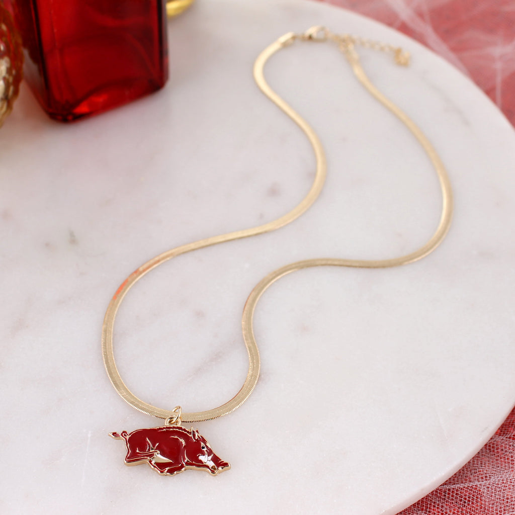 Arkansas Gold & Enamel Logo Necklace
