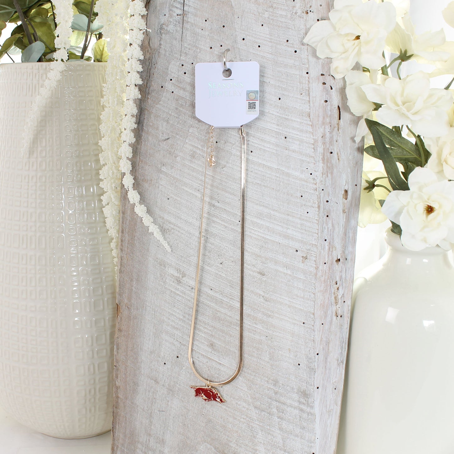 Arkansas Gold & Enamel Logo Necklace