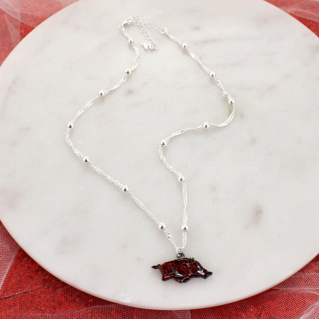 Arkansas Glitter Enamel Logo Necklace