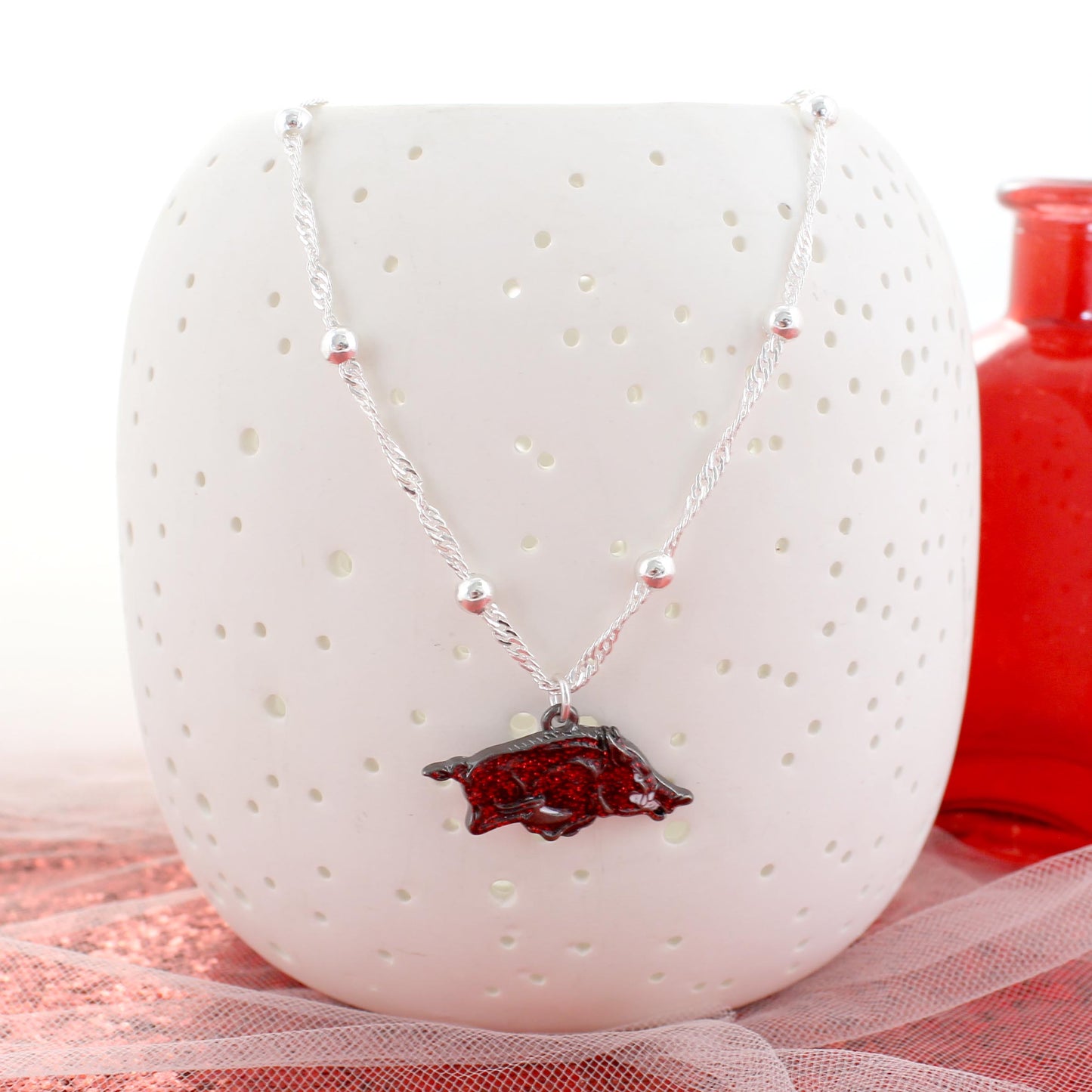 Arkansas Glitter Enamel Logo Necklace