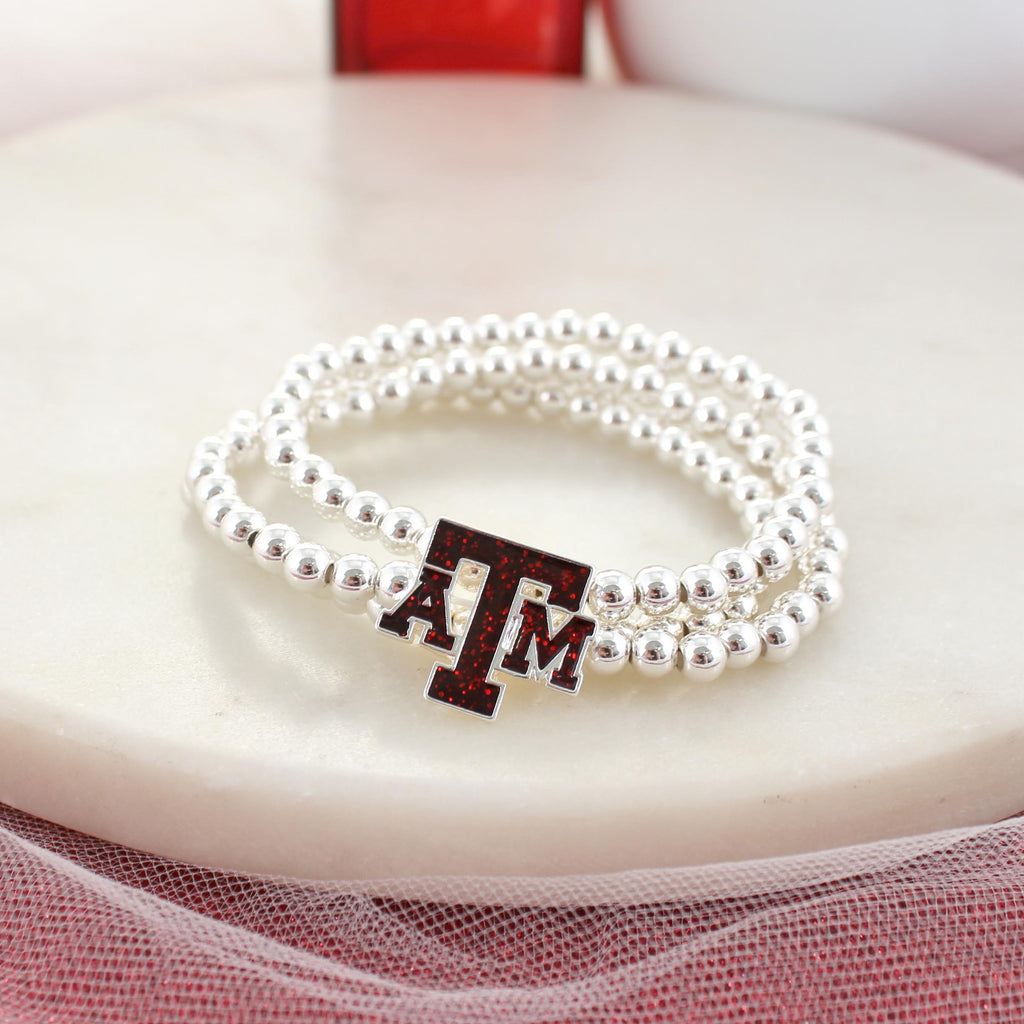 Texas A&M Glitter Enamel Logo Stretch Bracelet Set