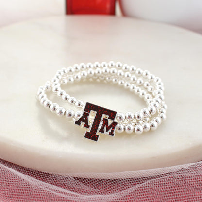 Texas A&M Glitter Enamel Logo Stretch Bracelet Set