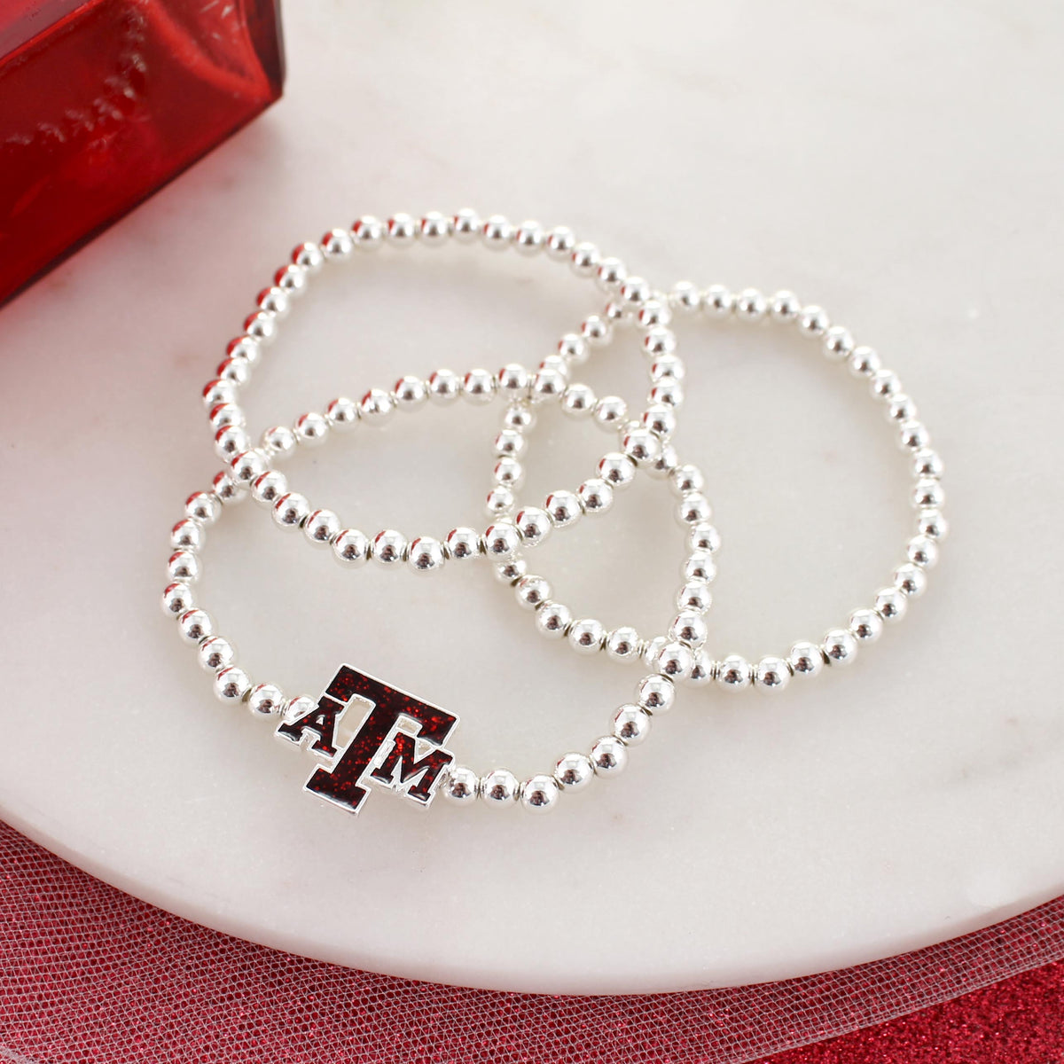 Texas A&M Glitter Enamel Logo Stretch Bracelet Set