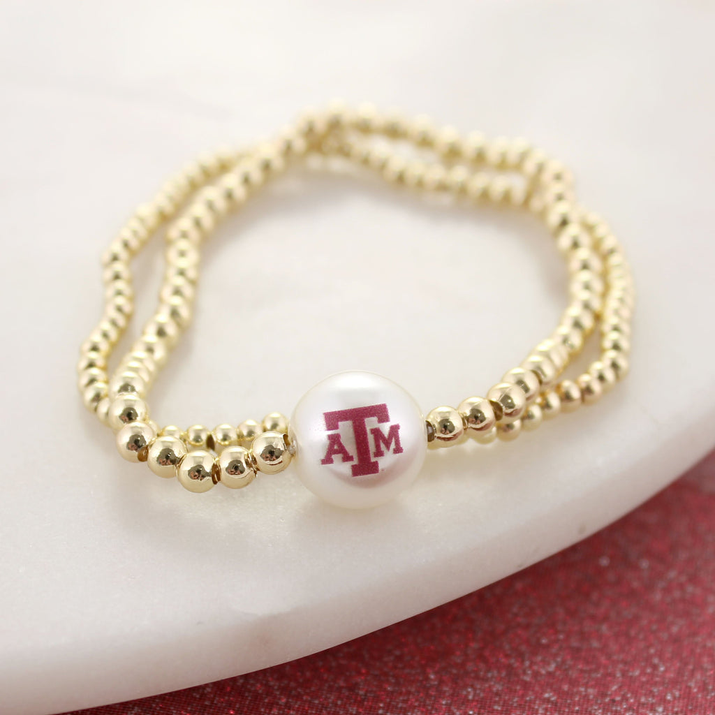 Texas A&M Gold & Pearl Logo Stretch Bracelet Set
