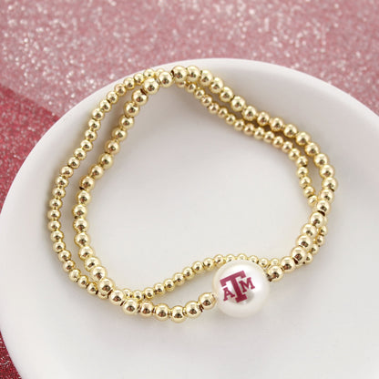 Texas A&M Gold & Pearl Logo Stretch Bracelet Set