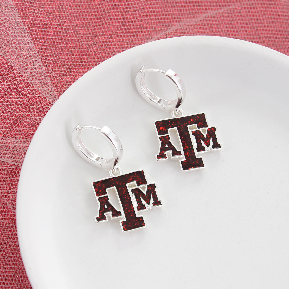 Texas A&M Glitter Enamel Logo Huggie Hoop Earrings