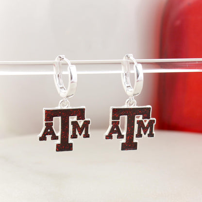 Texas A&M Glitter Enamel Logo Huggie Hoop Earrings