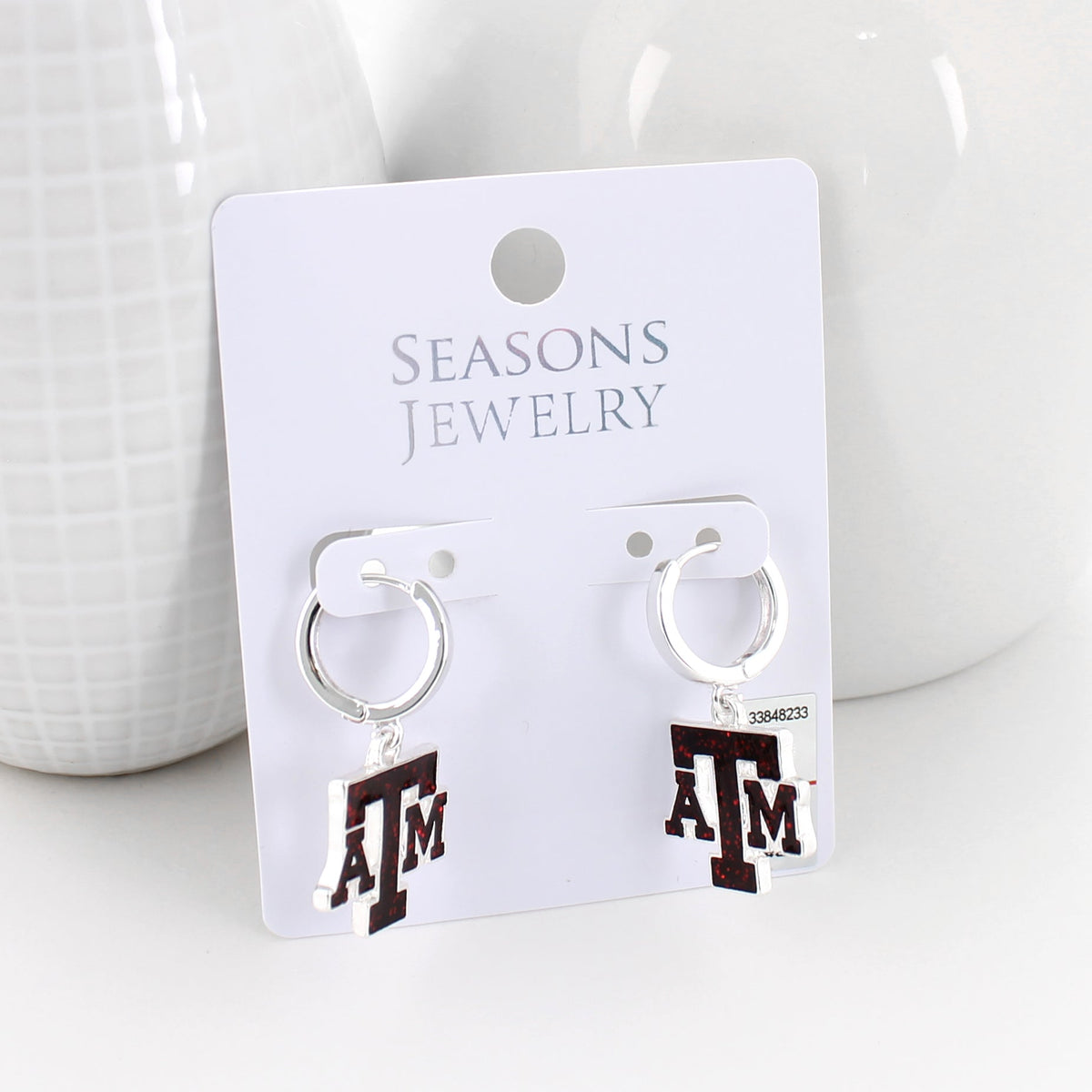 Texas A&M Glitter Enamel Logo Huggie Hoop Earrings