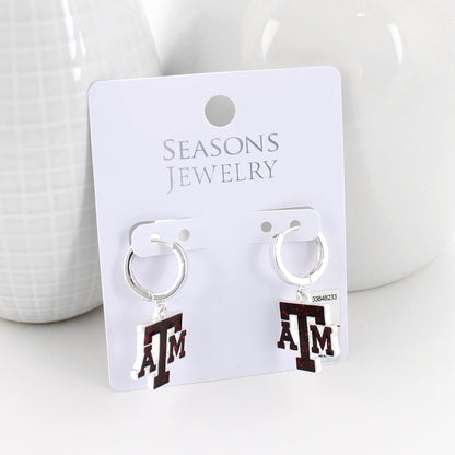 Texas A&M Glitter Enamel Logo Huggie Hoop Earrings