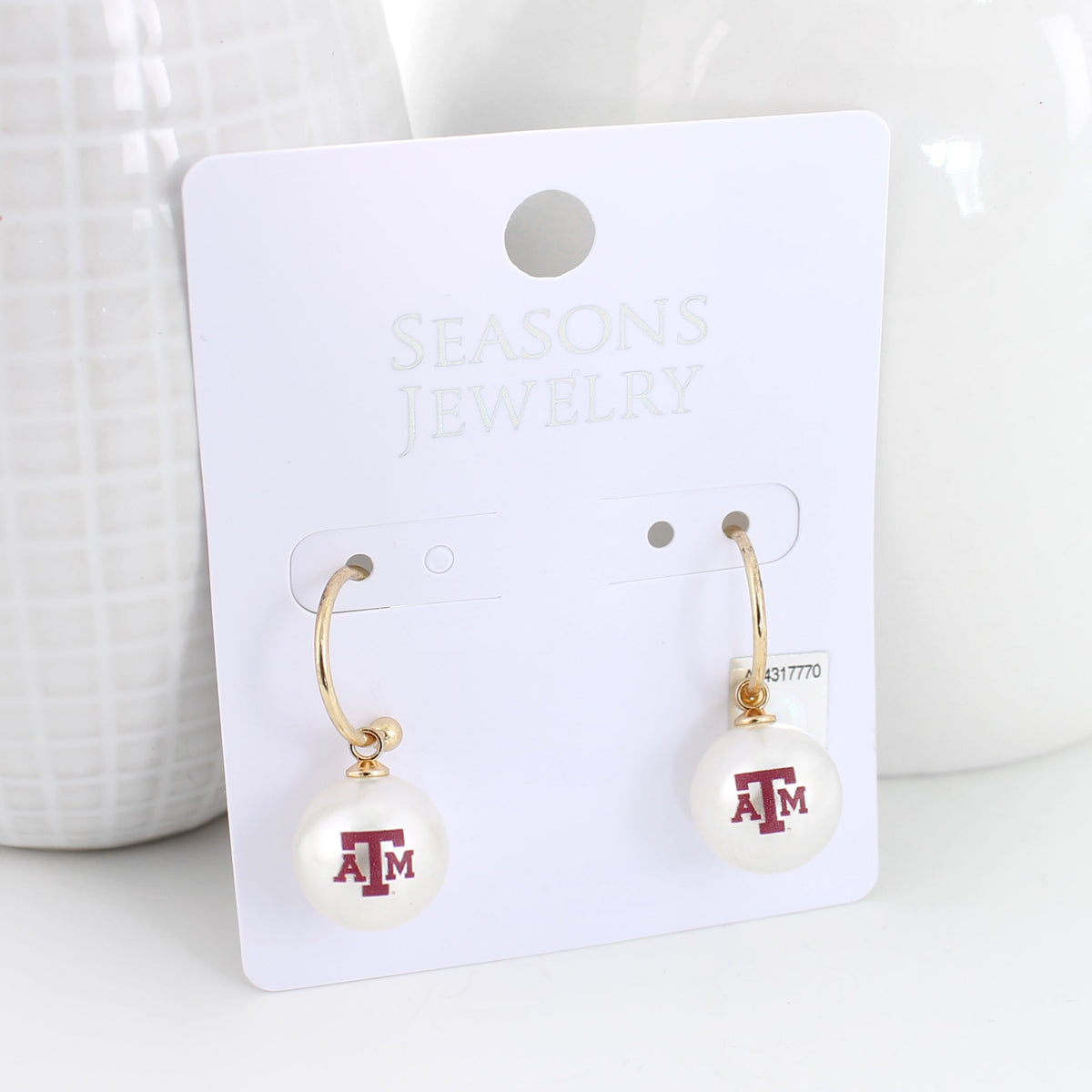 Texas A&M Pearl Logo Hoop Earrings