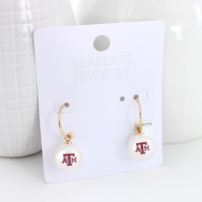 Texas A&M Pearl Logo Hoop Earrings