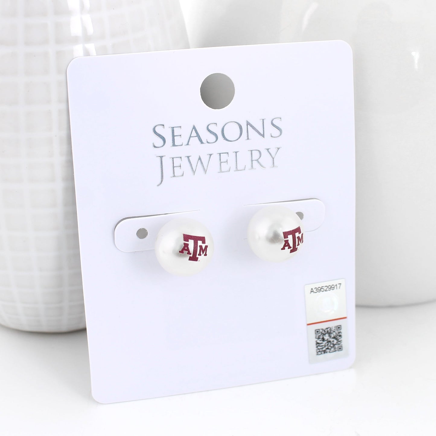Texas A&M Logo Pearl Stud Earrings