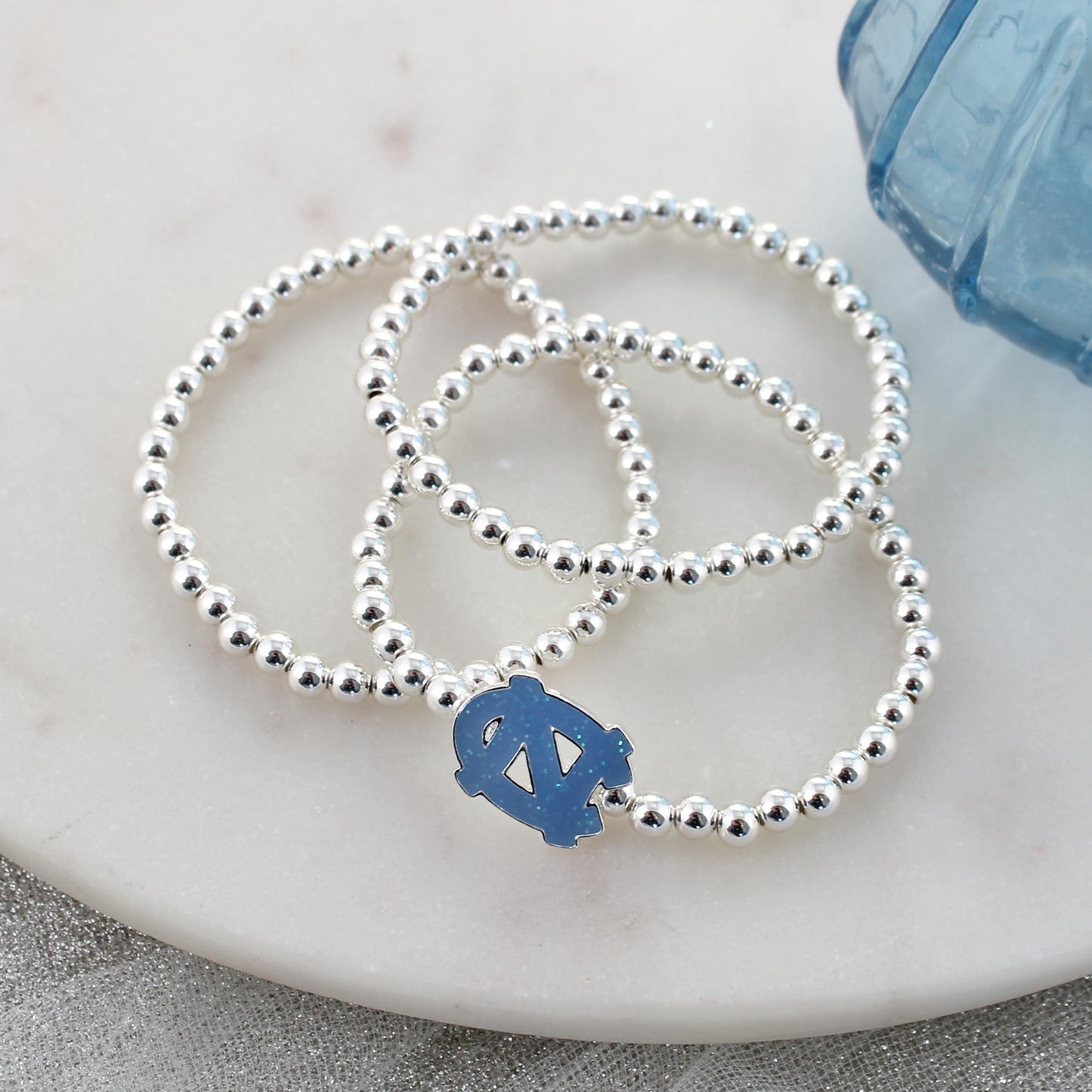 North Carolina Glitter Enamel Logo Stretch Bracelet Set