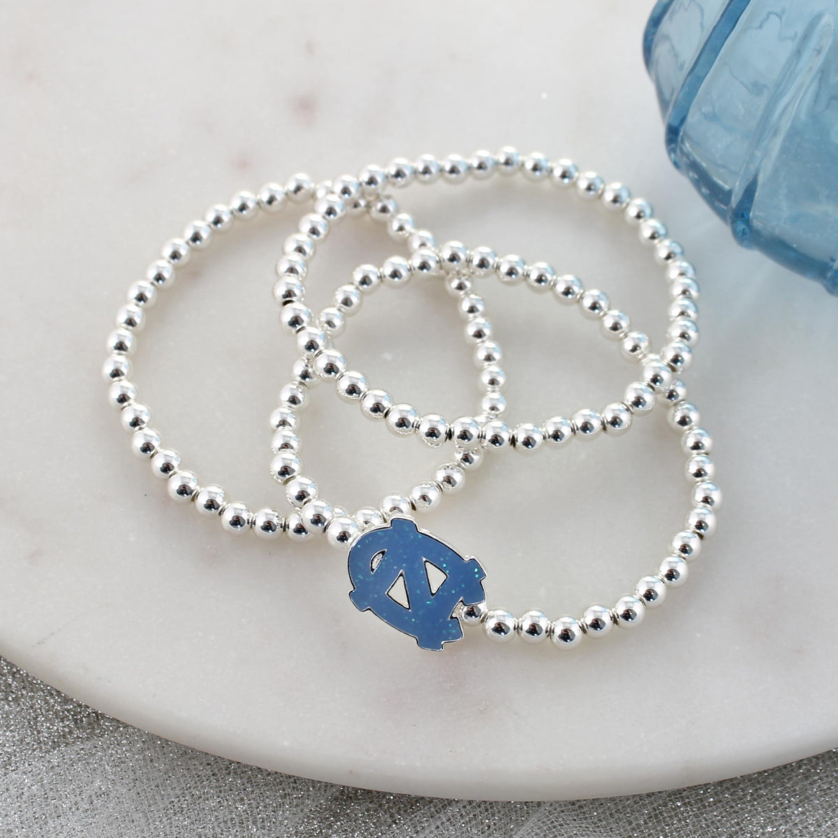 North Carolina Glitter Enamel Logo Stretch Bracelet Set