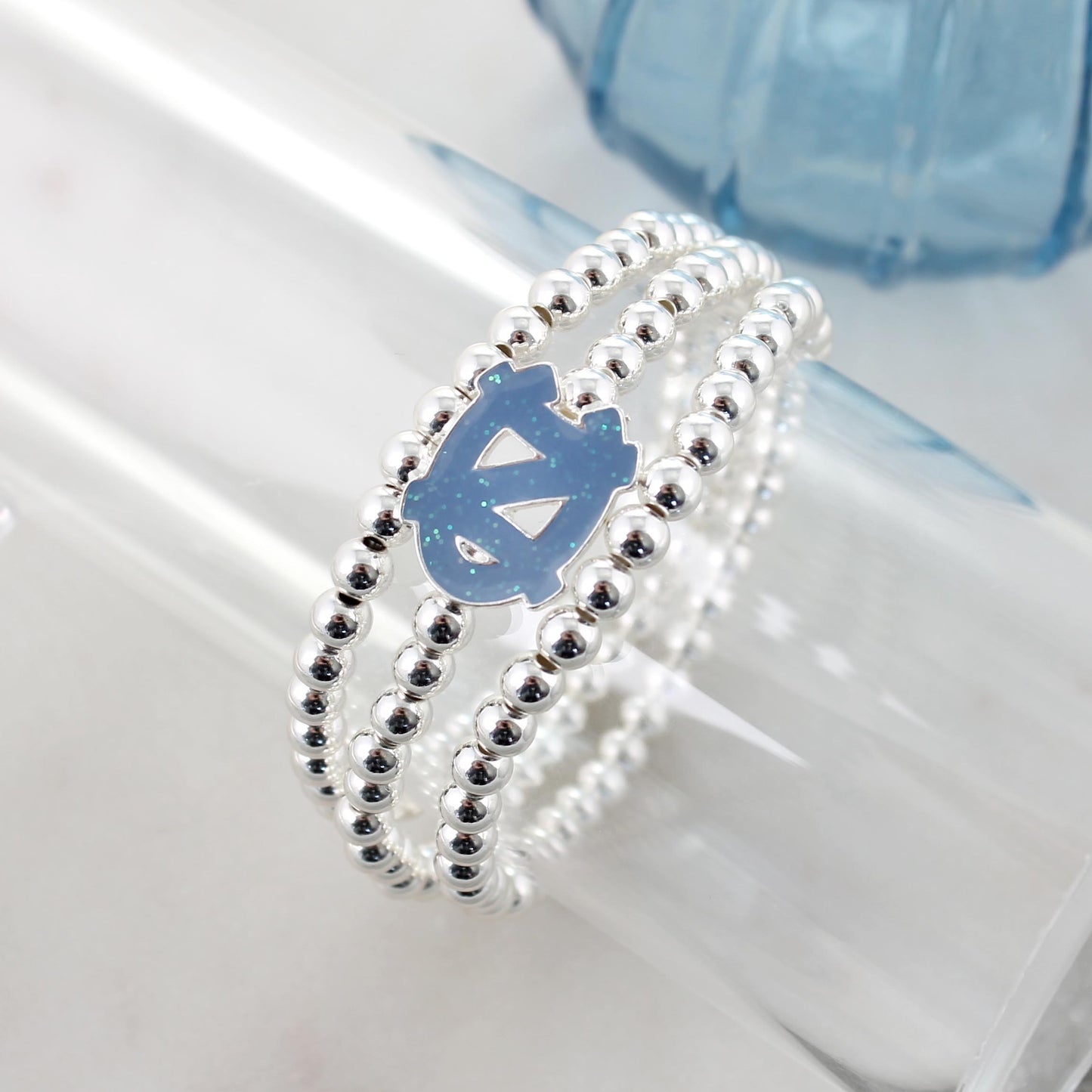 North Carolina Glitter Enamel Logo Stretch Bracelet Set
