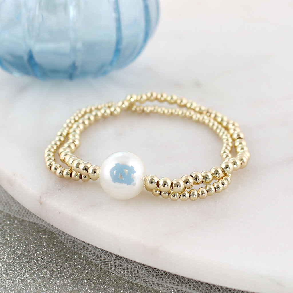 North Carolina Gold & Pearl Logo Stretch Bracelet Set