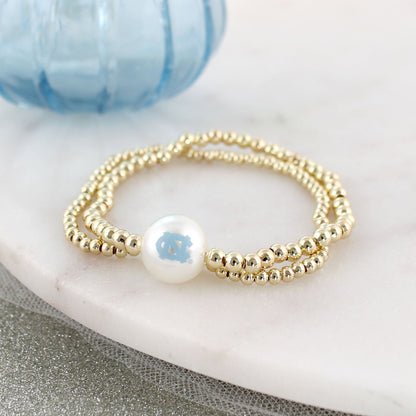 North Carolina Gold & Pearl Logo Stretch Bracelet Set