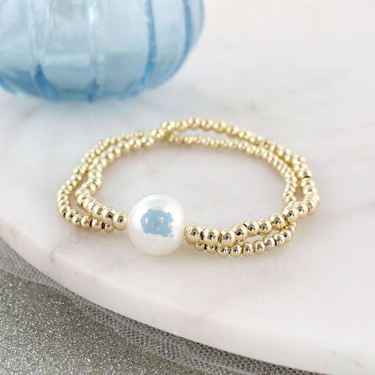 North Carolina Gold & Pearl Logo Stretch Bracelet Set