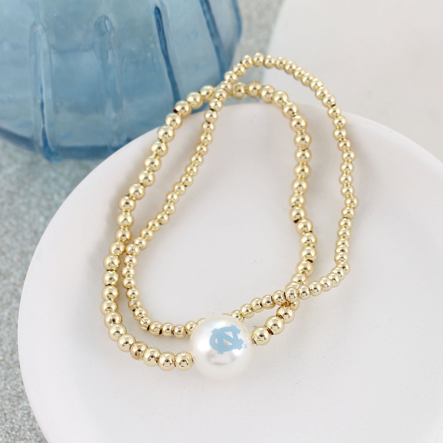 North Carolina Gold & Pearl Logo Stretch Bracelet Set