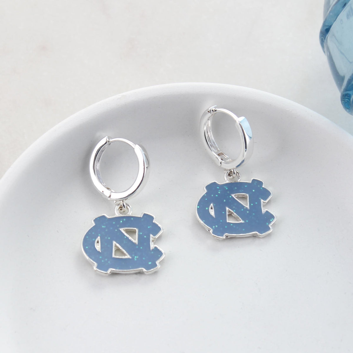 North Carolina Glitter Enamel Logo Huggie Hoop Earrings