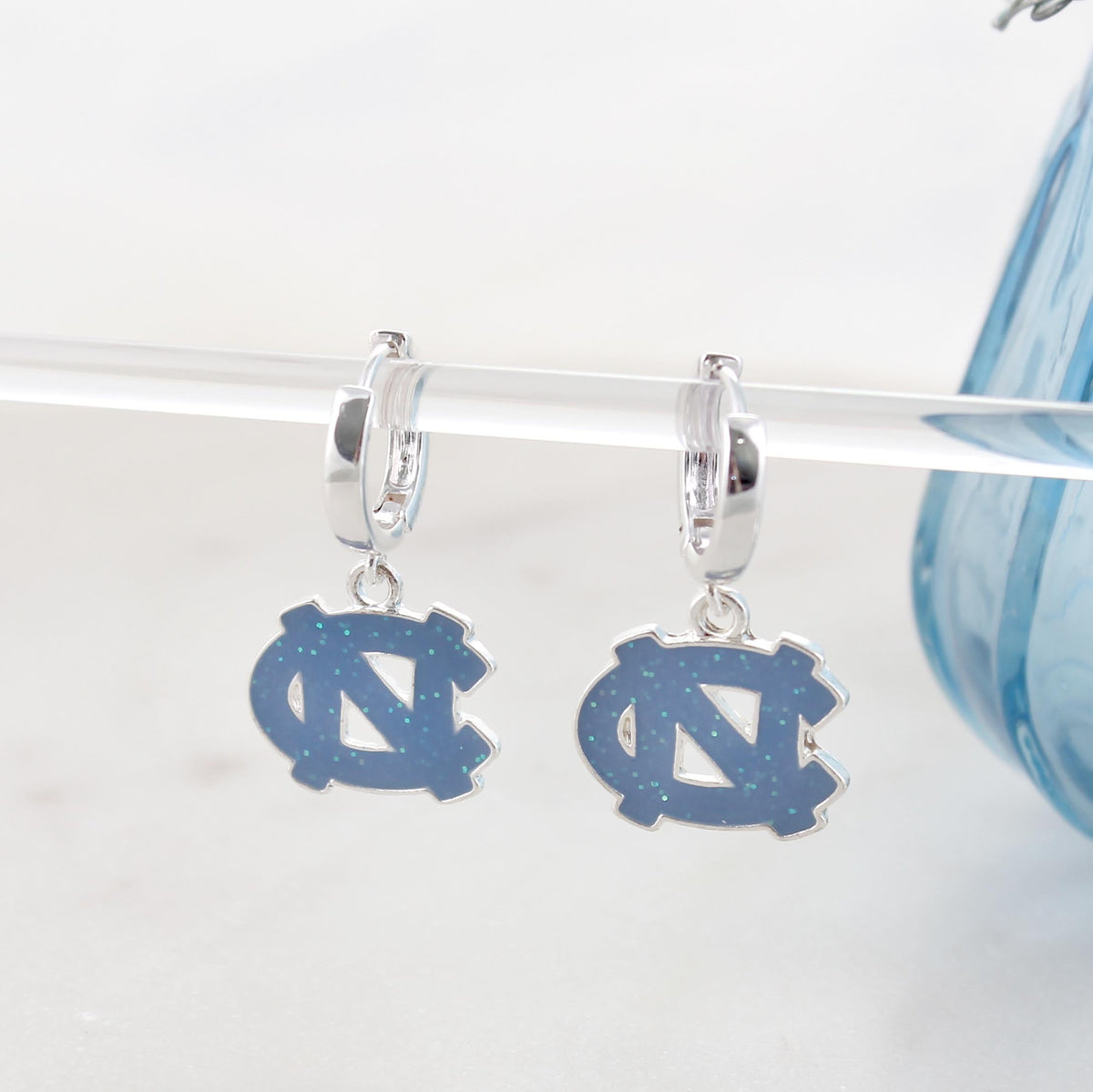 North Carolina Glitter Enamel Logo Huggie Hoop Earrings