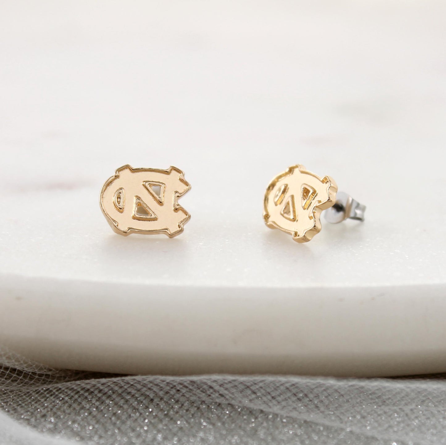North Carolina Shiny Gold Logo Stud Earrings