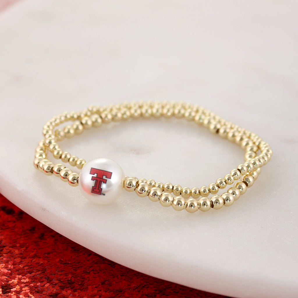 Texas Tech Gold & Pearl Logo Stretch Bracelet Set