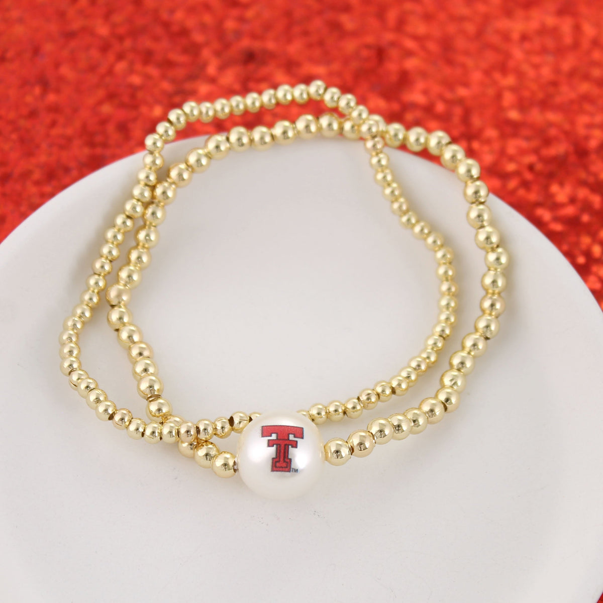 Texas Tech Gold & Pearl Logo Stretch Bracelet Set