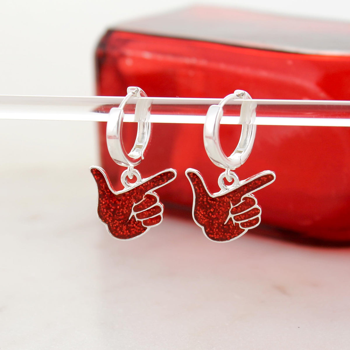 Texas Tech Glitter Enamel Logo Huggie Hoop Earrings
