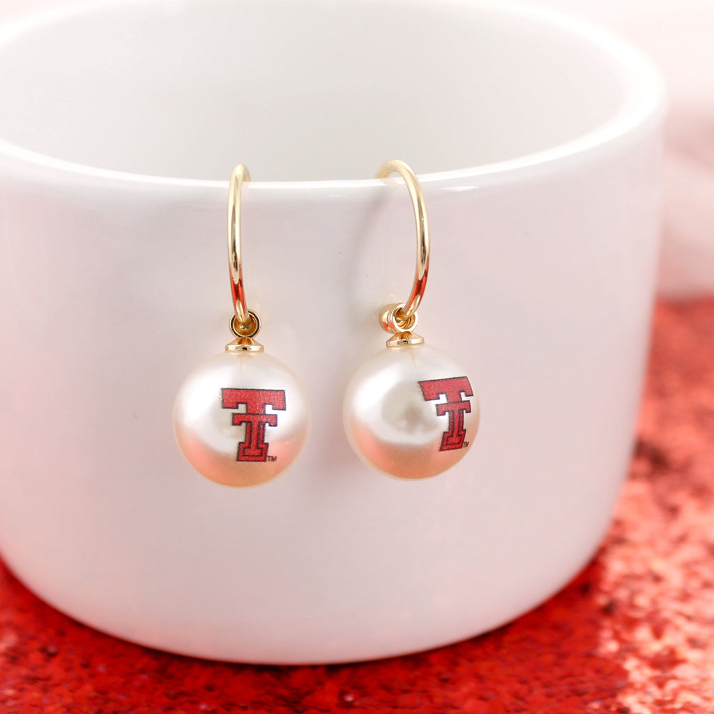 Texas Tech Pearl Logo Hoop Earrings