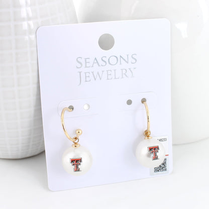 Texas Tech Pearl Logo Hoop Earrings