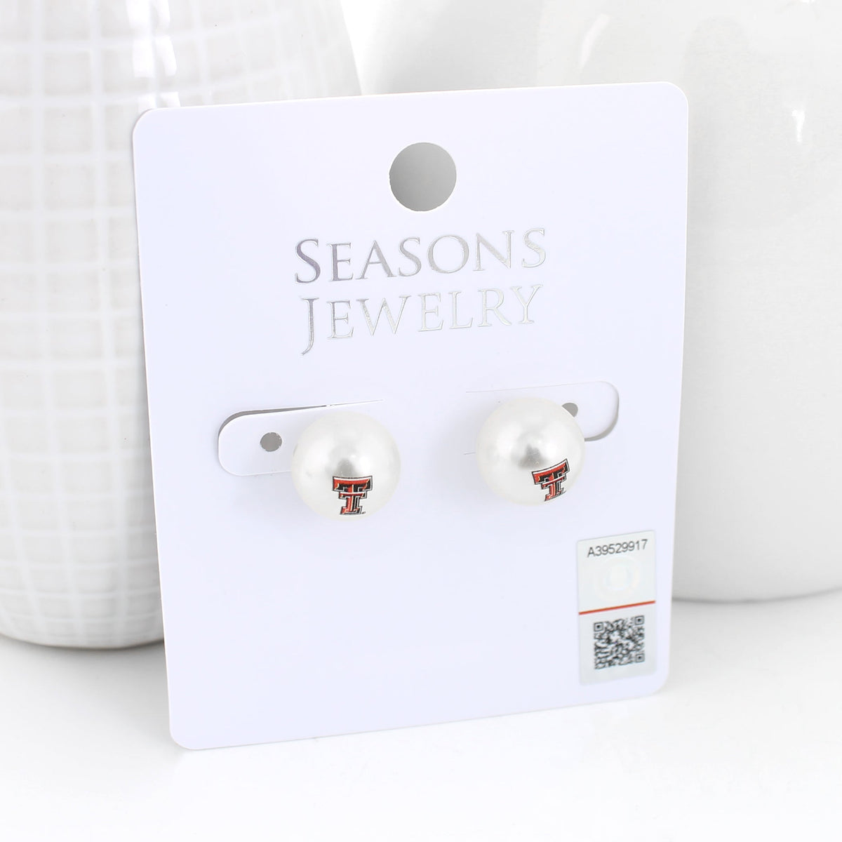 Texas Tech Logo Pearl Stud Earrings