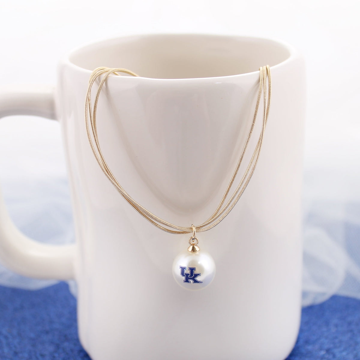 18” Kentucky Gold & Pearl Logo 3-Strand Necklace