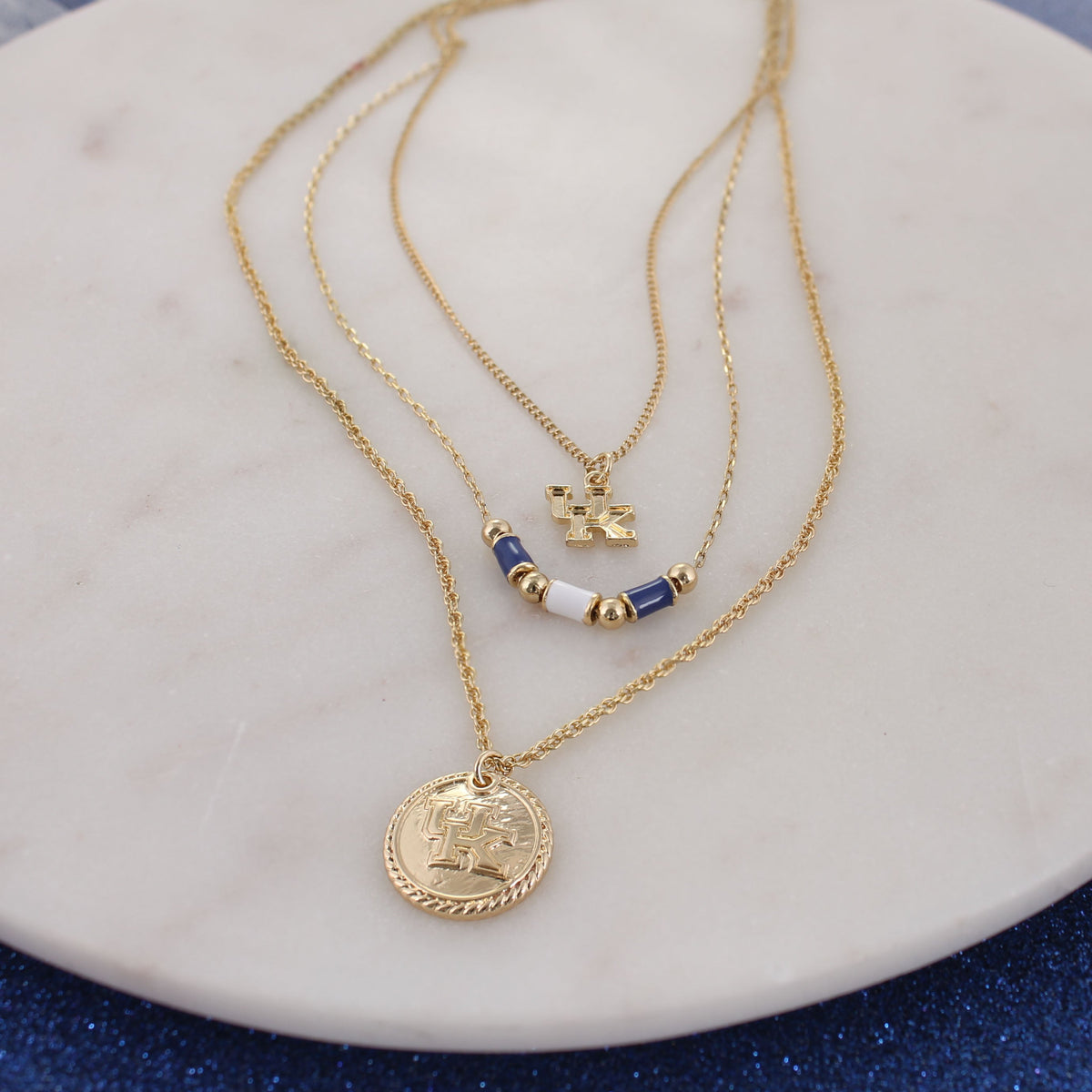 Kentucky Gold & Tube Bead Trio Necklace Set