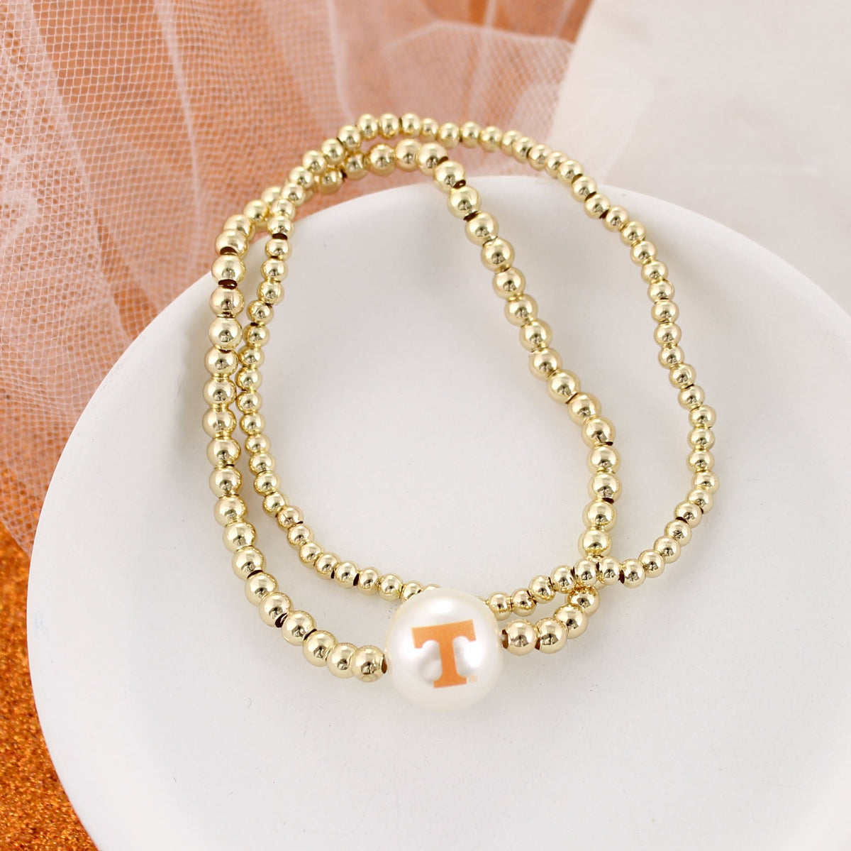 Tennessee Gold & Pearl Logo Stretch Bracelet Set