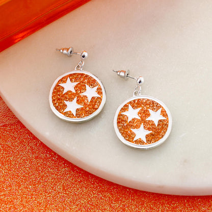 Tennessee Tri-Star Crystal Logo Earrings
