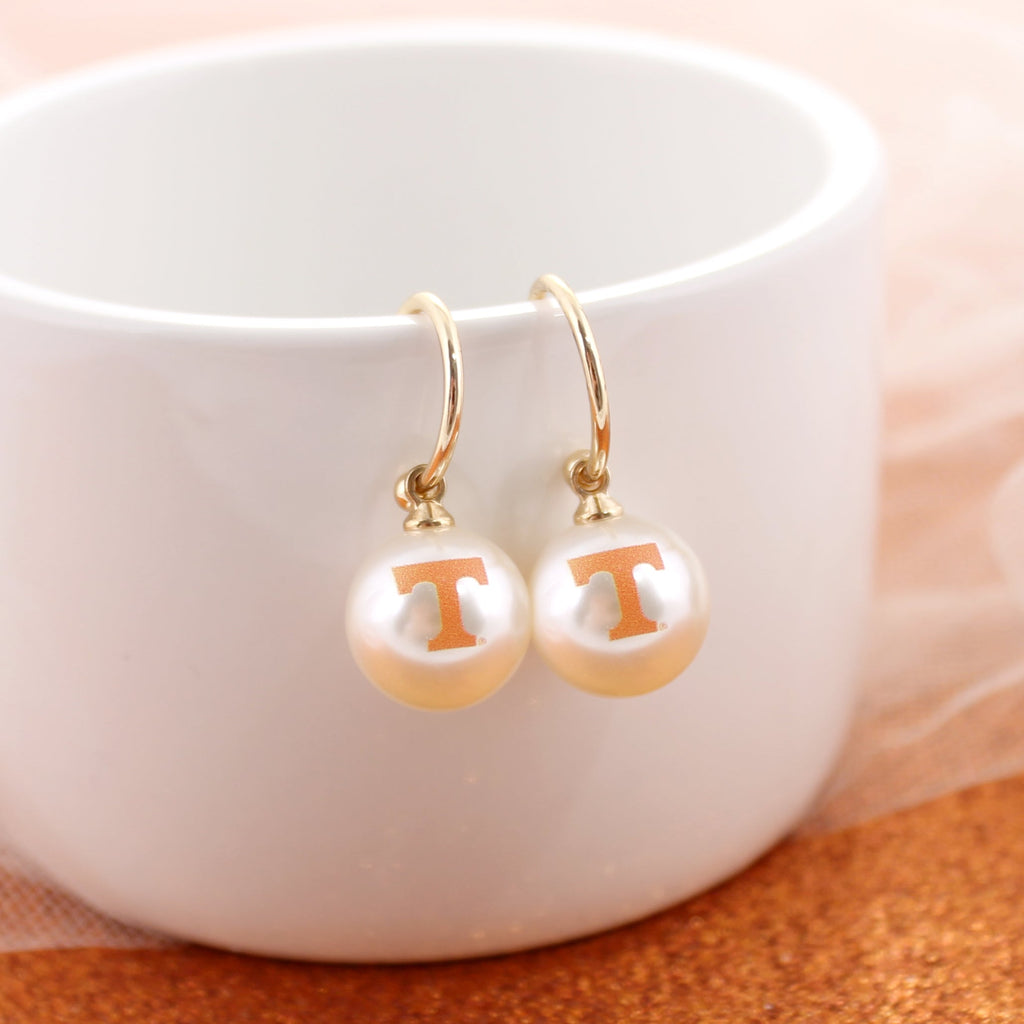 Tennessee Logo Pearl Hoop Earrings