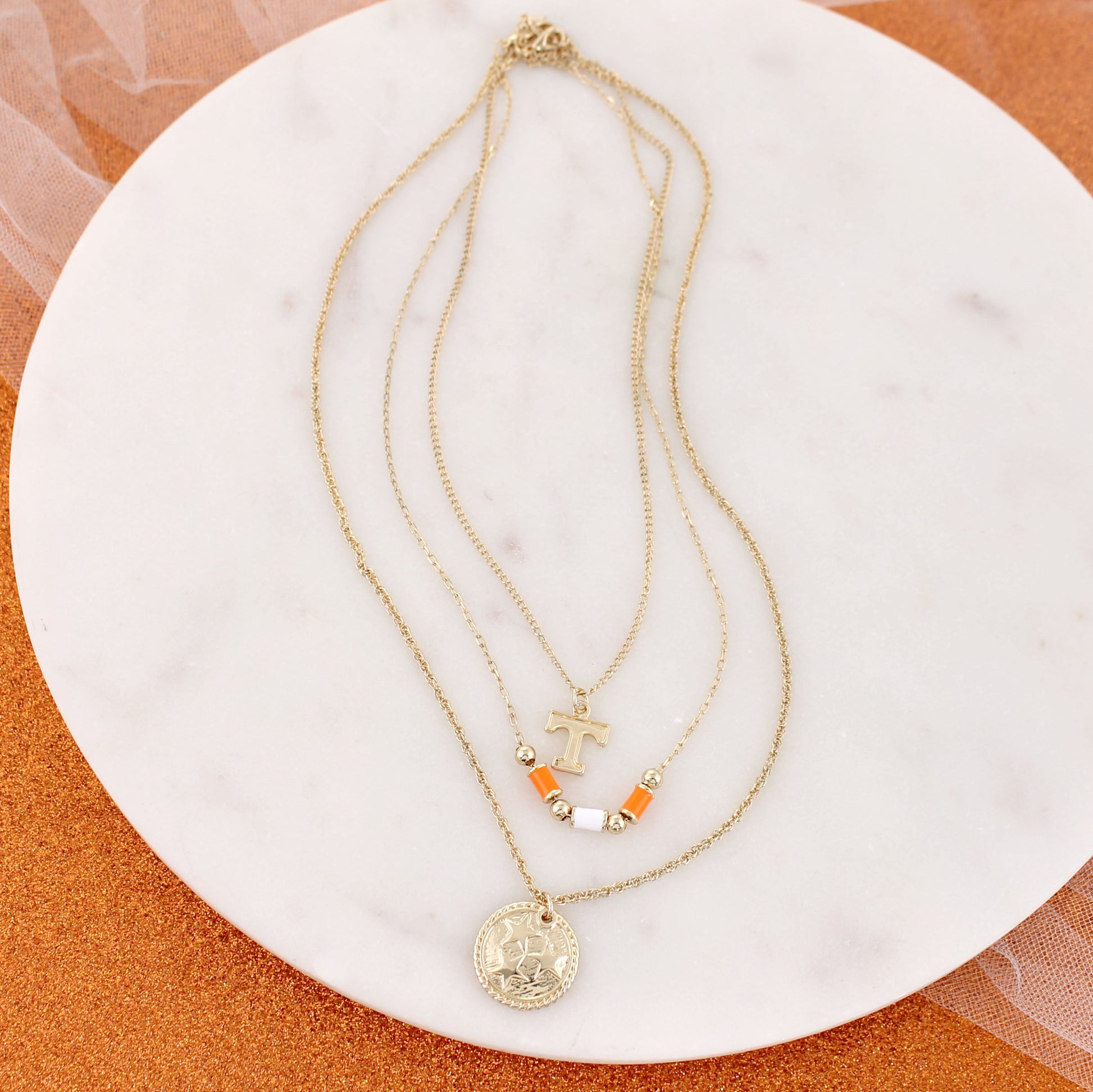 Tennessee Gold & Tube Bead Trio Necklace Set